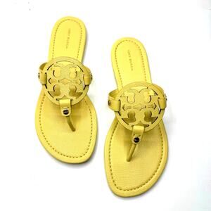 NEW NWT Tory Burch  Miller Slip On Tumbled Leather Thong Sandals Pale Butter 9